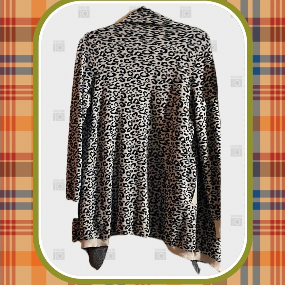 ANIMAL PRINT LADIES OPEN FRONT Lg SLEEVE SWEATER WIDE DRAPED COLLAR LAPELS SZ S - Picture 3 of 13